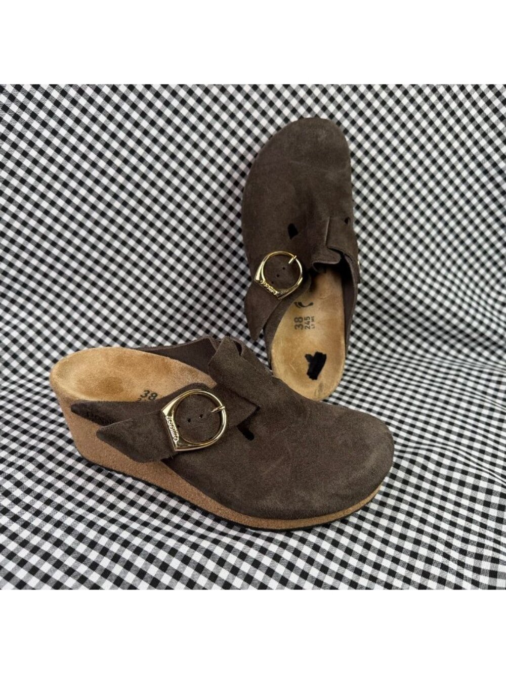 Birkenstock Papillio Fanny Ring Buckle Wedge Mule Clogs Brown Suede EU 38 US 7